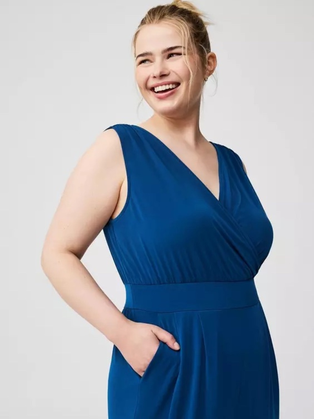 Torrid Studio Knit Surplice Tie Back Wide-Leg Jumpsuit Size 1 Opal Blue NWT - Picture 11 of 13